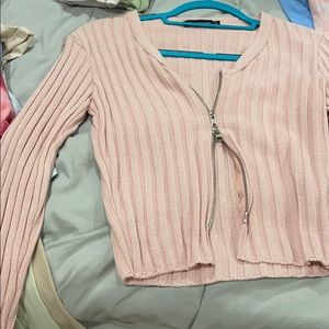 Pink zipper down long sleeve top